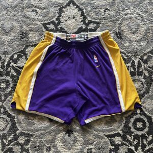 Vintage 90 Nike Purple Lakers on court official baskeball shorts size 38 (large)